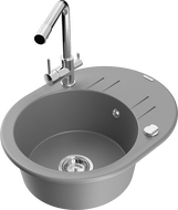 Mexen Kevin 1-bowl granite sink with drainer and Duero kitchen faucet, gray - 6517-71-671600-00
