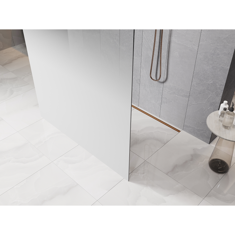 Mexen Kioto freestanding shower partition 130 x 200 cm, white ombre 8 mm, rose gold - 800-130-002-60-86
