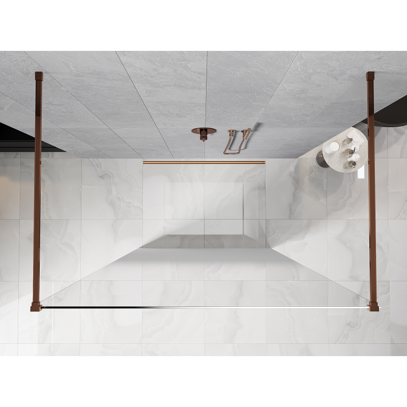 Mexen Kioto Free-standing Shower Wall 150 x 200 cm, White Ombre 8 mm, Rose Gold - 800-150-002-60-86