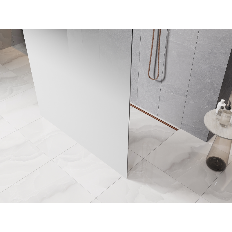 Mexen Kioto freestanding shower wall 100 x 200 cm, white ombre 8 mm, brushed copper - 800-100-002-65-86