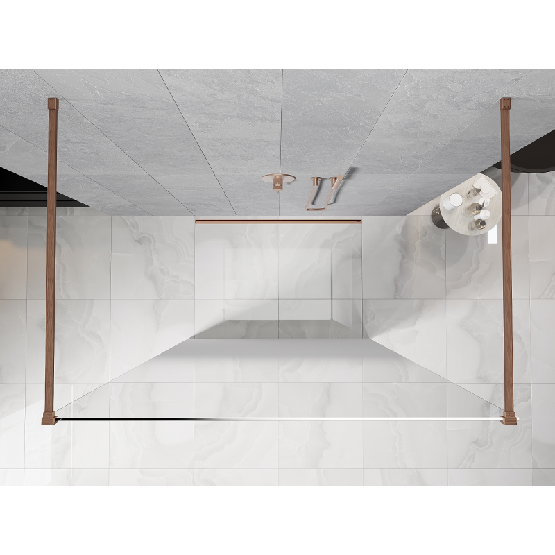 Mexen Kioto freestanding shower panel 140 x 200 cm, white ombre 8 mm, brushed copper - 800-140-002-65-86