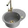 Mexen Kevin granite kitchen sink 1-bowl with drainer and Duero faucet, gray - 6517-71-671600-50