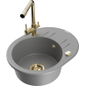 Mexen Kevin granite sink 1-bowl with drainer and Duero kitchen tap, grey - 6517-71-671600-50