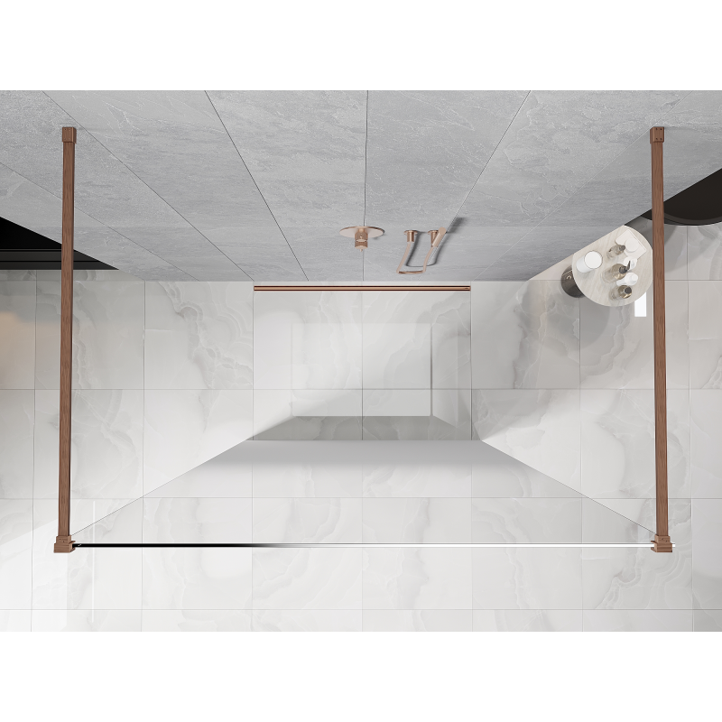 Mexen Kioto freestanding shower screen 150 x 200 cm, white ombre 8 mm, brushed copper - 800-150-002-65-86