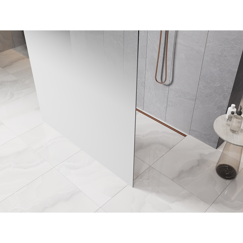 Mexen Kioto freestanding shower screen 130 x 200 cm, white ombre 8 mm, brushed copper - 800-130-002-65-86