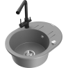 Mexen Kevin 1-bowl granite sink with drainer and Duero kitchen faucet, gray - 6517-71-671600-70