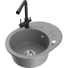 Mexen Kevin granite kitchen sink 1-bowl with drainer and Duero kitchen faucet, gray - 6517-71-671600-70