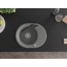 Mexen Kevin 1-bowl granite sink with drainer and Duero kitchen tap, grey - 6517-71-671600-70