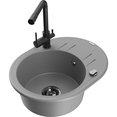 Mexen Kevin 1-bowl granite kitchen sink with drainer and Duero kitchen faucet, gray - 6517-71-671600-70-B