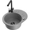 Mexen Kevin 1-bowl granite kitchen sink with drainer and Duero kitchen faucet, gray - 6517-71-671600-70-B