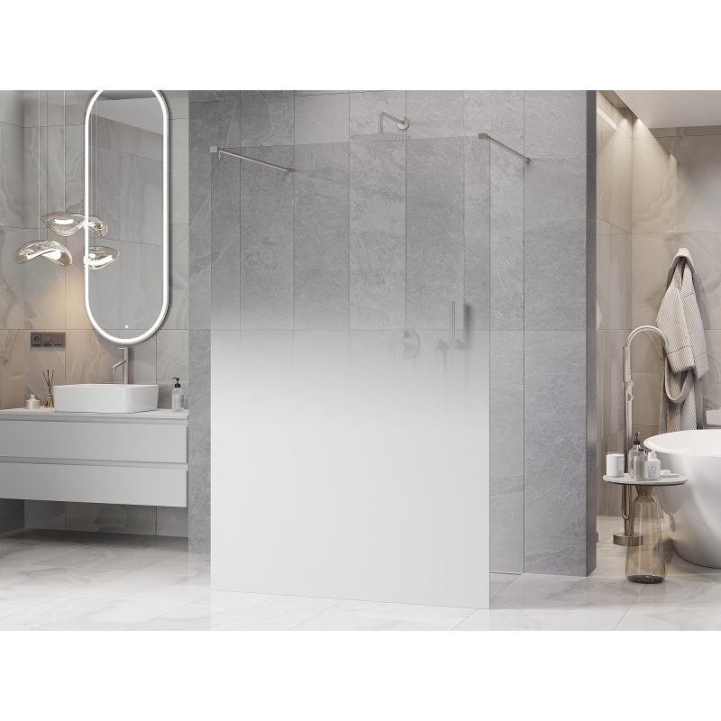 Mexen Kioto freestanding shower panel 150 x 200 cm, white ombre 8 mm, brushed nickel - 800-150-002-97-86