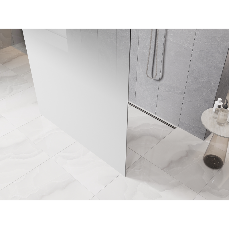 Mexen Kioto freestanding shower wall 140 x 200 cm, white ombre 8 mm, brushed nickel - 800-140-002-97-86