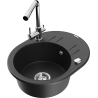 Mexen Kevin granite 1-bowl sink with drainer and Duero kitchen faucet, black/silver metallic - 6517-73-671600-00