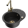 Mexen Kevin 1-bowl granite sink with drainer and Duero kitchen faucet, black/silver metallic - 6517-73-671600-50