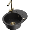 Mexen Kevin granite sink 1-bowl with drainer and kitchen faucet Duero, black/silver metallic - 6517-73-671600-50