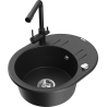 Mexen Kevin granite sink 1-bowl with drainer and kitchen faucet Duero, black/silver metallic - 6517-73-671600-70
