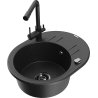 Mexen Kevin 1-compartment granite sink with a drip tray and kitchen mixer tap Duero, Black/Silver metallic - 6517-73-671600-70-B