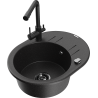 Mexen Kevin single-bowl granite sink with drainer and Duero kitchen tap, black/silver metallic - 6517-73-671600-70-B