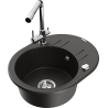 Mexen Kevin 1-bowl granite kitchen sink with drainer and Duero kitchen tap, black/gold metallic - 6517-75-671600-00