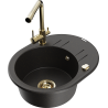 Mexen Kevin 1-bowl granite sink with drainer and Duero kitchen tap, black/gold metallic - 6517-75-671600-50