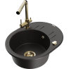 Mexen Kevin 1-bowl granite sink with drainer and kitchen faucet Duero, black/gold metallic - 6517-75-671600-50