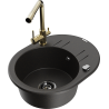 Mexen Kevin granite sink single bowl with drainer and Duero kitchen tap, black/gold metallic - 6517-75-671600-50-B