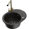 Mexen Kevin Single-bowl granite sink with drainer and Duero kitchen faucet, black/gold metallic - 6517-75-671600-50-B