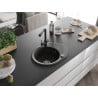 Mexen Kevin granite sink 1-bowl with drainer and Duero kitchen tap, black/golden metallic - 6517-75-671600-70