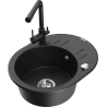 Mexen Kevin granite sink 1-bowl with drainer and Duero kitchen faucet, black/gold metallic - 6517-75-671600-70