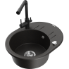 Mexen Kevin granite sink 1-bowl with drainer and Duero kitchen tap, black/golden metallic - 6517-75-671600-70