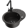 Mexen Kevin granite kitchen sink 1-bowl with drainer and Duero kitchen faucet, black/gold metallic - 6517-75-671600-70-B