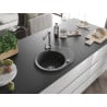 Mexen Kevin granite sink 1-bowl with drainer and Duero kitchen tap, black speckled - 6517-76-671600-00
