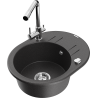 Mexen Kevin granite sink 1-bowl with drainer and Duero kitchen tap, black speckled - 6517-76-671600-00