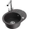 Mexen Kevin granite sink 1-bowl with drainer and kitchen faucet Duero, black speckled - 6517-76-671600-00