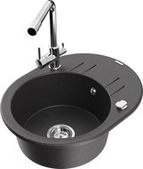 Mexen Kevin granite sink 1-bowl with drainer and Duero kitchen tap, black speckled - 6517-76-671600-00
