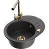 Mexen Kevin granite kitchen sink 1-bowl with drainer and Duero kitchen faucet, black speckled - 6517-76-671600-50