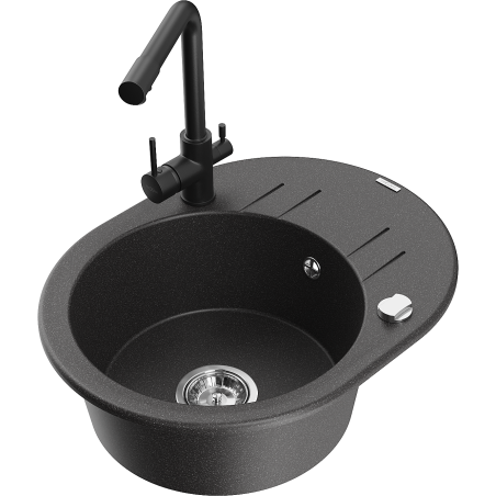 Mexen Kevin 1-bowl granite sink with drainer and kitchen faucet Duero, black speckled - 6517-76-671600-70