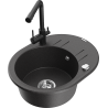 Mexen Kevin 1-bowl granite sink with drainer and kitchen faucet Duero, speckled black - 6517-76-671600-70