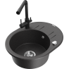 Mexen Kevin granite sink single-bowl with drainer and Duero kitchen tap, speckled black - 6517-76-671600-70