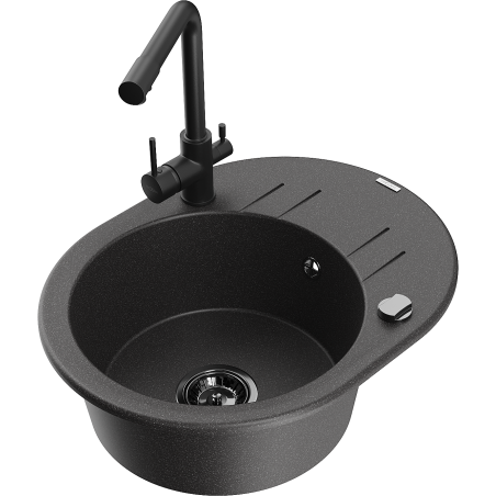 Mexen Kevin 1-bowl granite sink with drainer and Duero kitchen tap, black speckled - 6517-76-671600-70-B