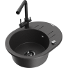 Mexen Kevin 1-bowl granite sink with drainer and Duero kitchen tap, black speckled - 6517-76-671600-70-B