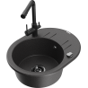 Mexen Kevin granite kitchen sink single-bowl with drainer and Duero kitchen faucet, speckled black - 6517-76-671600-70-B