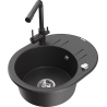 Mexen Kevin granite sink 1-bowl with drainer and Duero kitchen faucet, black speckled - 6517-76-671600-76