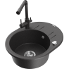 Mexen Kevin granite sink 1-bowl with drainer and kitchen faucet Duero, black speckled - 6517-76-671600-76