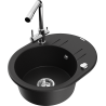 Mexen Kevin 1-compartment granite sink with a drip tray and kitchen mixer tap Duero, Black - 6517-77-671600-00