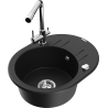 Mexen Kevin granite sink 1-bowl with drainer and Duero kitchen tap, black - 6517-77-671600-00