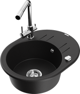 Mexen Kevin 1-bowl granite sink with drainer and Duero kitchen faucet, black - 6517-77-671600-00
