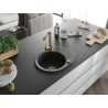 Mexen Kevin granite single-bowl sink with drainer and Duero kitchen faucet, black - 6517-77-671600-50