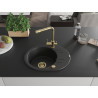 Mexen Kevin granite single-bowl sink with drainer and Duero kitchen faucet, black - 6517-77-671600-50