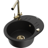Mexen Kevin granite single-bowl sink with drainer and Duero kitchen faucet, black - 6517-77-671600-50